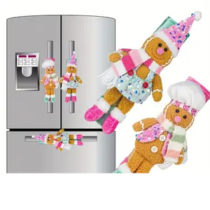 2025 New 2pcs Christmas Holiday Decorations Refrigerator Door Handle Cover Christmas Gingerbread Man Kitchen Utensil Handle Cover Refrigerator Microwave Dishwasher Christmas Handle Protector
