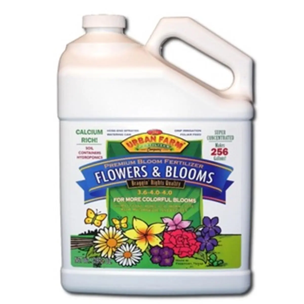 Urban Farm Fertilizers 100% Complete Blended Micro-Brewed Super-Concentrated High Phosphorus Low-Nitrogen Liquid Fertilizer for Flowers & Blooms, Hydroponics Ok, 128 Fl Oz