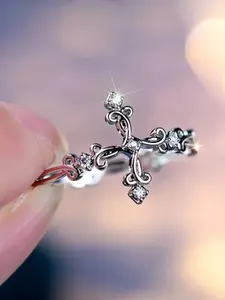 Easter Fashion Cross Design Ring Unique Synthetic Sparkling Zircon Inlay Gothic Rings for Women, Trendy Elegant Jewelry for Wedding Party, Fashion Accessories for Girls