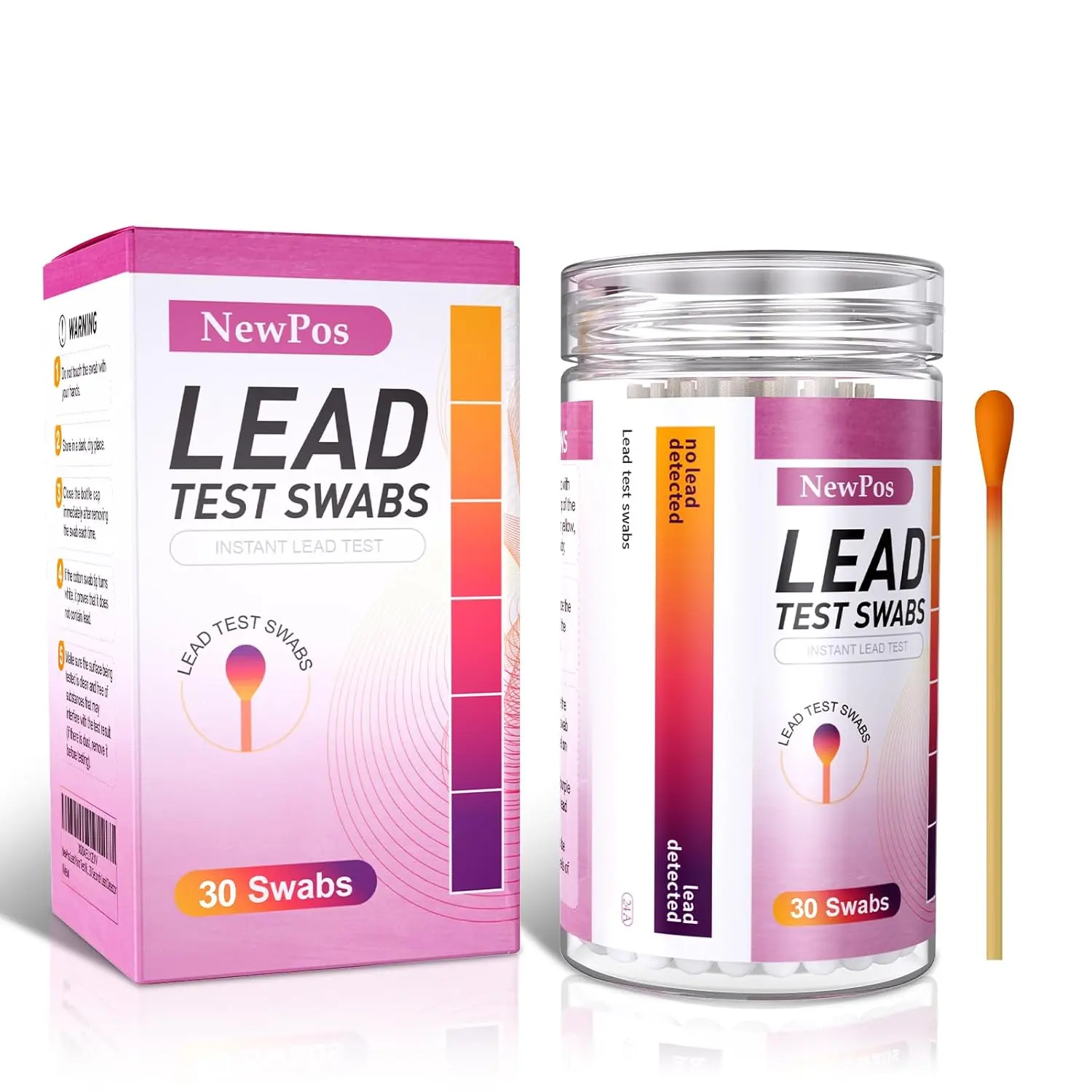 NewPos Vinegar-Activated Upgraded Orange Lead Paint Test Kit - 30 Swabs for Painted Metal, Dishes, Pottery, 30-Second Results, Tools & Hardware Physical Measuring Instrument (Purple Option for Toys, Water Bottle Checks)
