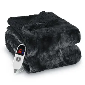 Electric Throw Blanket 50"x60" - Soft Faux Fur Heated Blanket with LED Display, 6 Heat Levels & 4-Hour Timer, Machine Washable - Tie-Dye Black