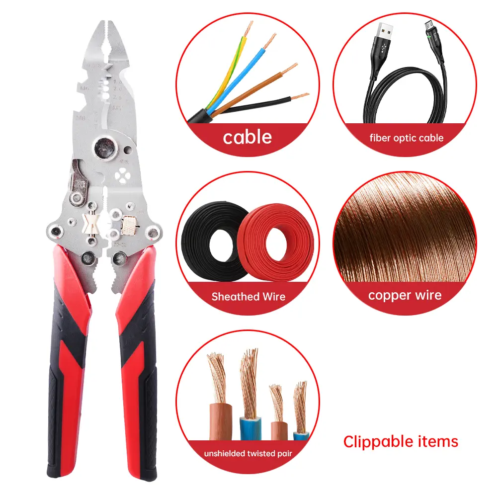 8-in Multifunctional Folding Electrician's Pliers - 11-Function Wire Stripping Tool with Wire Splitting, Pocket-Sized, for Home Repair, Ideal for Auto Mechanics, Holiday Gift Option