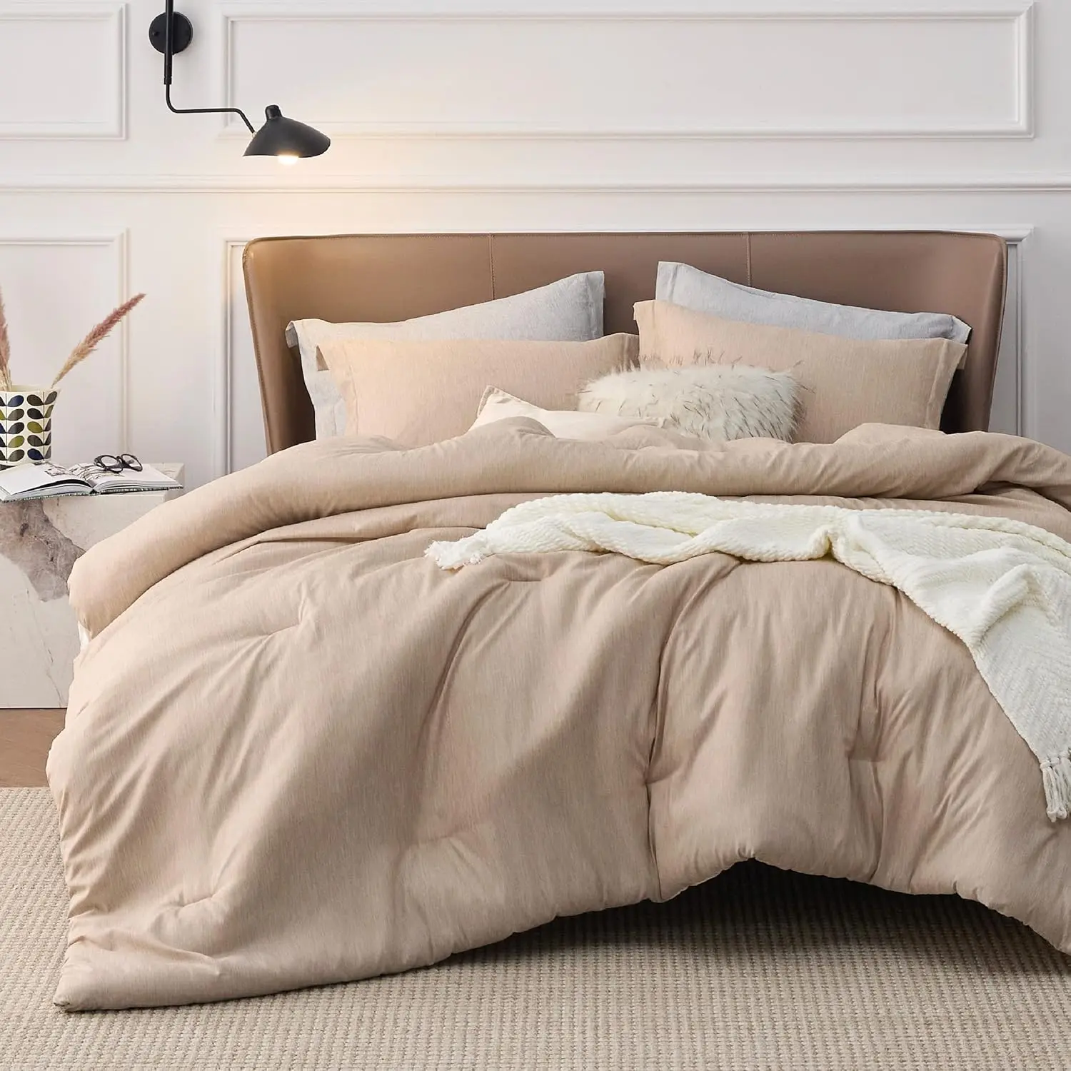 Queen Comforter - Warm Sand Comforter Queen Size, for Seasons, Cationic Dyed, 3, 1 Comforter (90"x90") and 2 Pillow Shams (20"x26"+2")