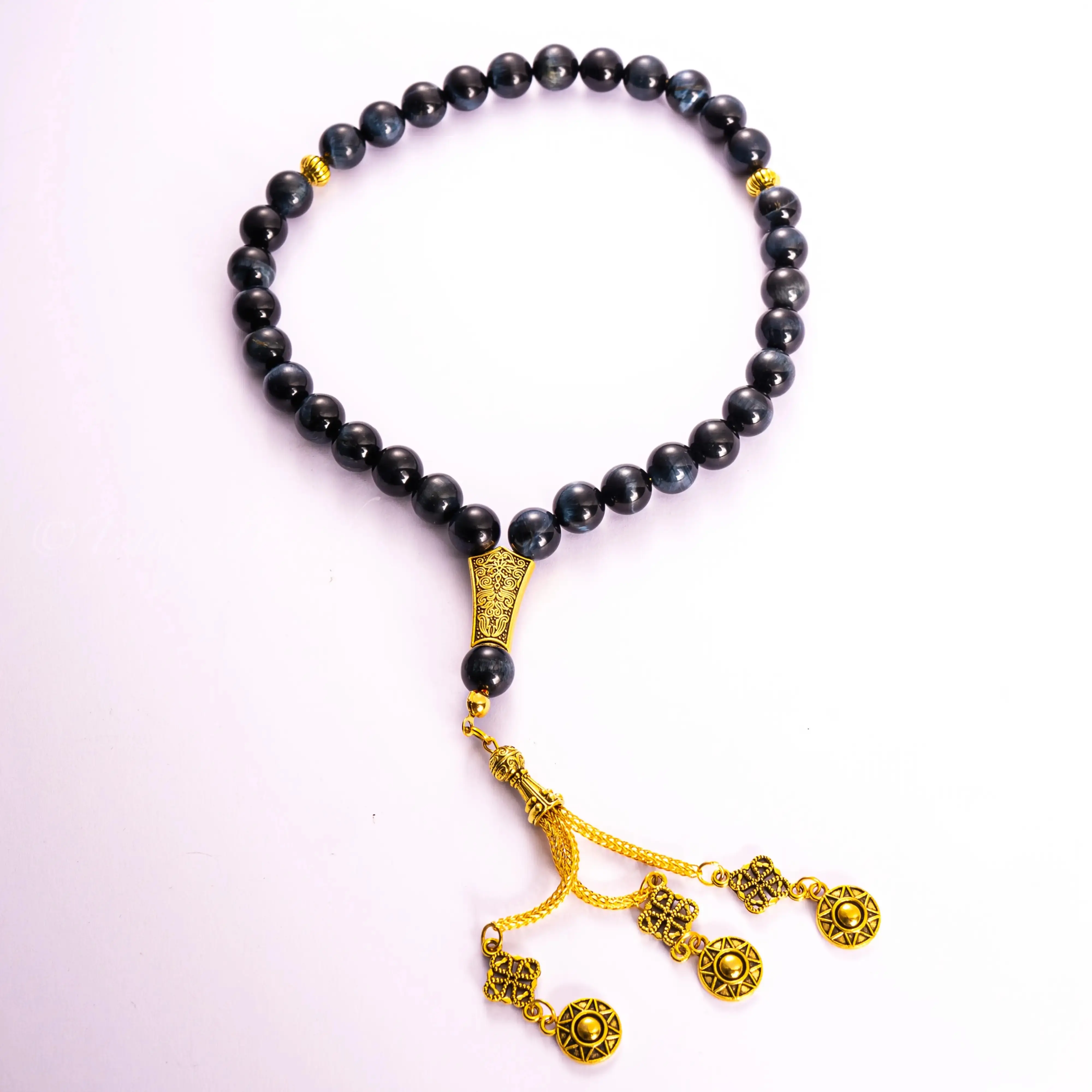 1pc Vintage 33-Bead 7A Grade Natural Tiger Eye Stone Misbaha Tasbih Tesbih with Luminous Shahadah Compass, Luxury Custom Set for Salah & Dhikr, Ideal Gift for Ramadan, Eid, Mawlid & Birthdays, Meditation & Daily Prayer with Gift Box