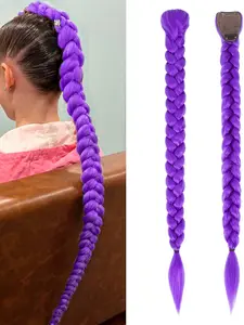 26 Inch Long Purple Braid Ponytail Extensions Braids Synthetic Braiding Hair Easy Clip in Ponytail Hairpiece for Cosplay Stage Party Halloween Costume
