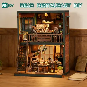 Wooden Bear Restaurant DIY Model Kit, Shelf Decoration 3D Puzzle, Desktop Ornament, Fun Stress Relief Craft Project for Adults & Teens, Wooden Puzzles