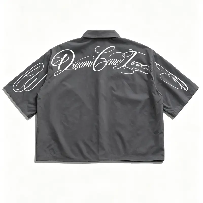 Men's Casual Loose Short Sleeve Shirt, Graphic Letter Print, Button Neck, Button Up Front, Lightweight Comfortable Breathable Plain Fabric, Ideal for Summer Vacation Travel, Menswear, Street Shirt, Buttoned Casual Shirt