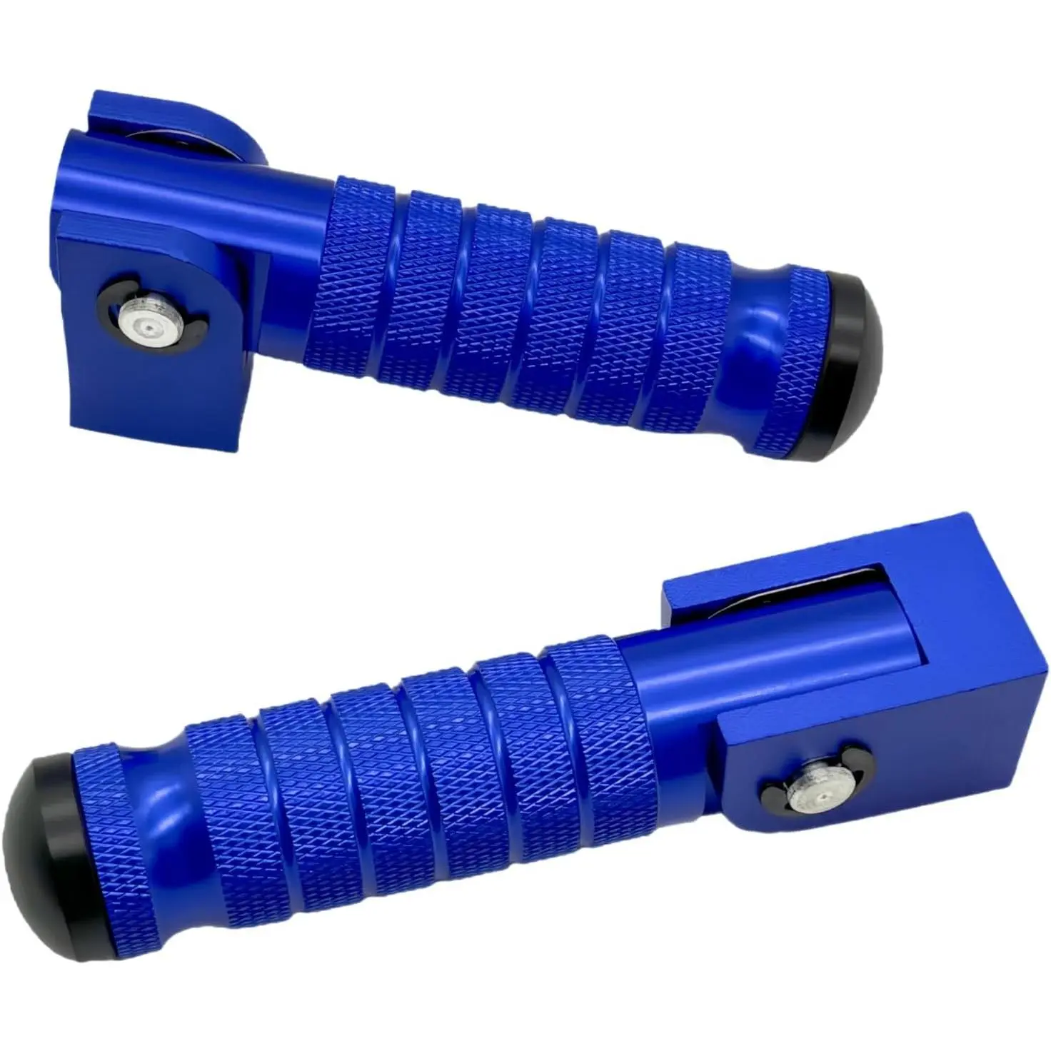 Universal 8mm CNC Aluminum Foot Pegs - Foldable, 90-Degree Fixed Folding Passenger Pedals with Anti-Slip Knurled Surface, Fits Bicycles ATVs, Enhances Vehicle Appearance (Blue)