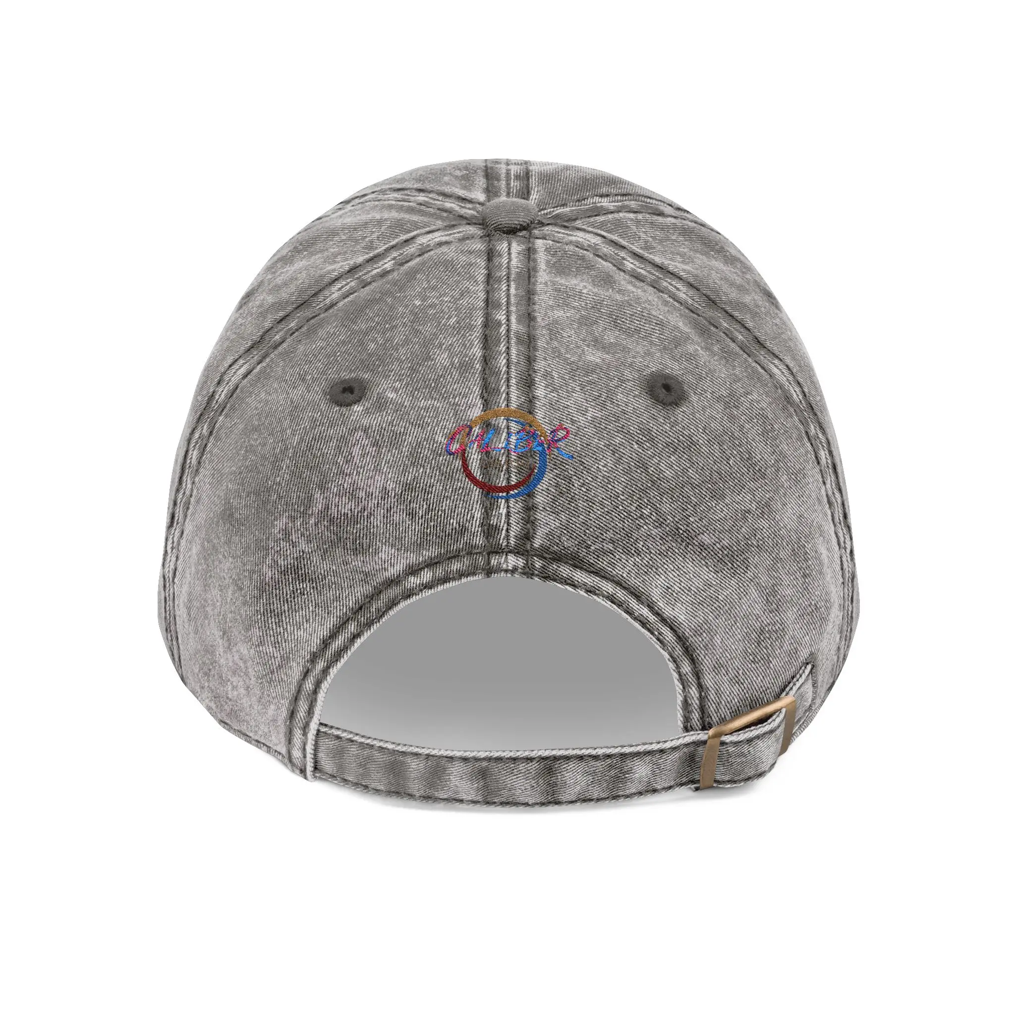 Vintage Cap Embroidery Unisex 100% Cotton Twill 6 Panel Low Profile Washed Out Effect Distressed Look with 6 Sewn Eyelets Black Sweatband & Metal Snap Buckle