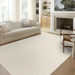 GARVEE Washable Rug 9x12 Inches for Living Room - Modern Solid Texture, Minimalist Design, Stain Resistant, Non-Slip, Neutral Abstract Rug for Dining Area