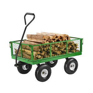 VEVOR 900 Lbs Steel Garden Cart on Wheels,  Heavy Duty Pullable Garden Wagon Yard Cart, Outdoor Metal Utility Wagon with 10" Tires and Mesh Removable Sides(Convert to Flatbed), and 180°Rotating Handle