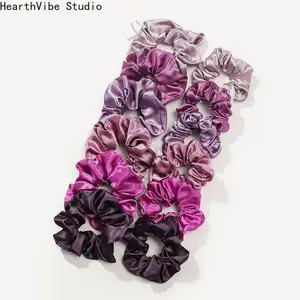 HearthVibe Studio 12pcs Multicolor Hair Hoops Boho Tie Side Bowknot Design Satin Large Intestine Hair Rings High Elasticity Comfortable