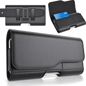 Holster for  17 Pro Max, 16 Pro Max - Leather Belt Holster Case  Closure Pouch with Built in Card Holder (Fits Slim/Thin Case)