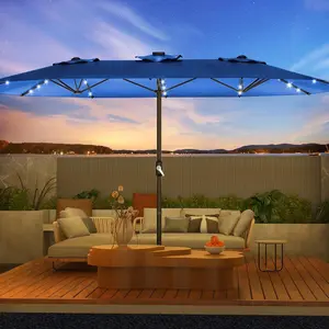15ft Large Patio Umbrella with Solar Lights, Double-Sided Outdoor Market Rectangle Umbrellas with LED Lights, Umbrella Base (Stand) Included