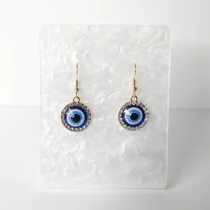 #543 Blue Evil Eye with Clear Rhinestones Earrings, Casual, Spiritual, Alloy