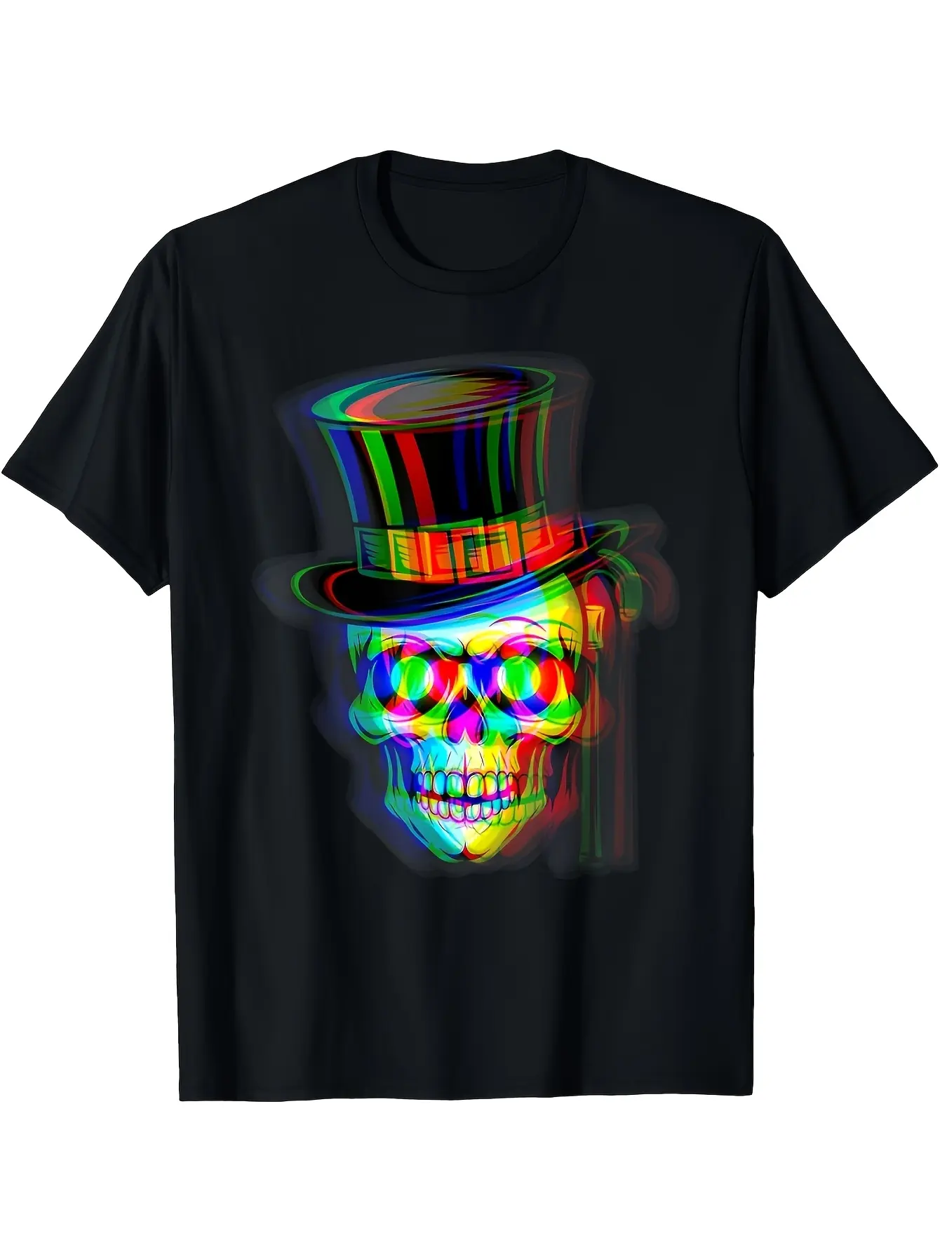 Men's Trippy Techno Rave Graphic TShirt Neon Skull unisex soft cotton short sleeve t shirt, vintage graphic casual tee for men women teens, perfect birthday holiday gift for camping travel gym daily street  wear