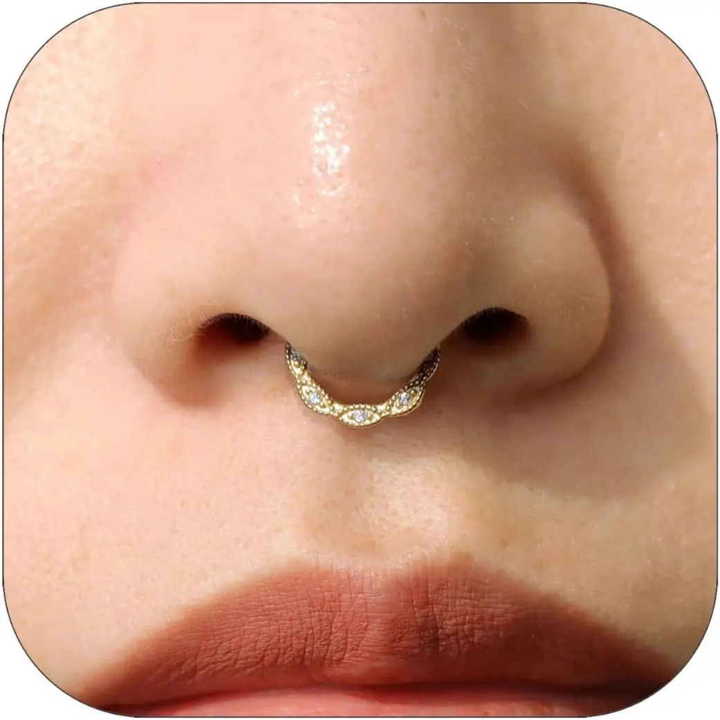 Gold Nose Rings Hoops 316L Surgical Steel Flower Nose Ring Silver Septum Rings 16g Clicker Daith Hinged Piercing Jewelry Gifts 1.2 * 8mm