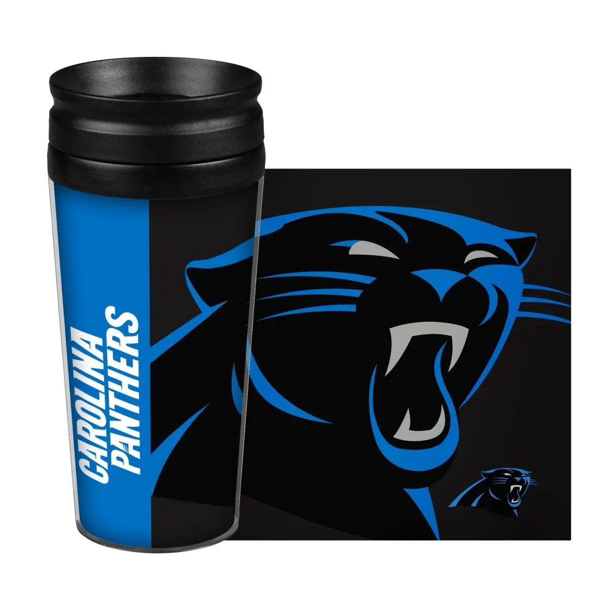 Carolina Panthers 14oz Double-Wall Plastic Vacuum Flask - Sporty Travel Tumbler with Full Wrap Panthers Logo, Screw Cap, Insulated Casual Drinkware for Sports Fans, Travel Use, Full Wrap Graphics