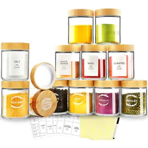 Jars with Label,12 Pcs 8oz Glass Jars with  , Organizer for Cabinet,Drawer, Rack, Seasoning Organizer Containers,Including 2 Type Labels