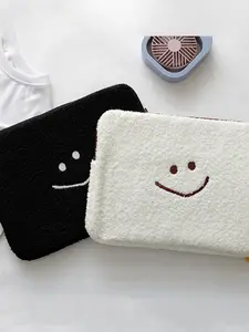 Plush Smiley Face Simple Laptop Bag, Cute Computer Backpack for Women & Men, Soft Textile Material, Casual Style, Laptop Sleeve