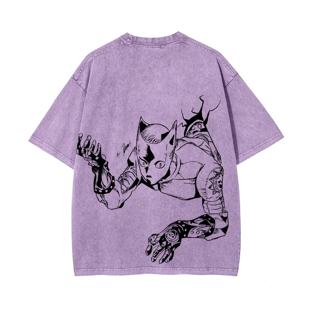 JoJo's Bizarre Adventure Killer Queen themed washed T-shirt, Made