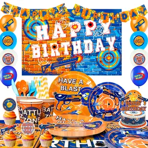 Dart Birthday Party Supplies,170pcs Dart War Party Decorations Tableware Set Dart War Plates Cups Napkins Tablecloth Banner Balloon Backdrop Cake Topper etc Dart War Party Supplies for Boys Kids
