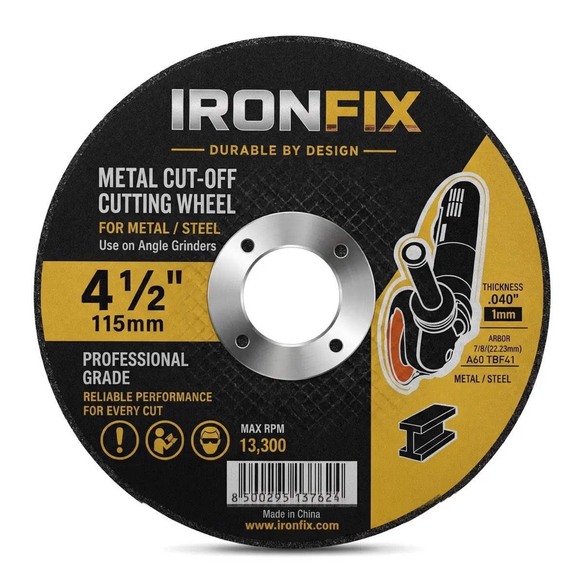 IRONFIX 4-1/2" Metal Cut-Off Wheels for Angle Grinder, 7/8" Arbor, 1mm (.040") Thin Cutting Discs for Metal and Steel, 10/15/25 Pack