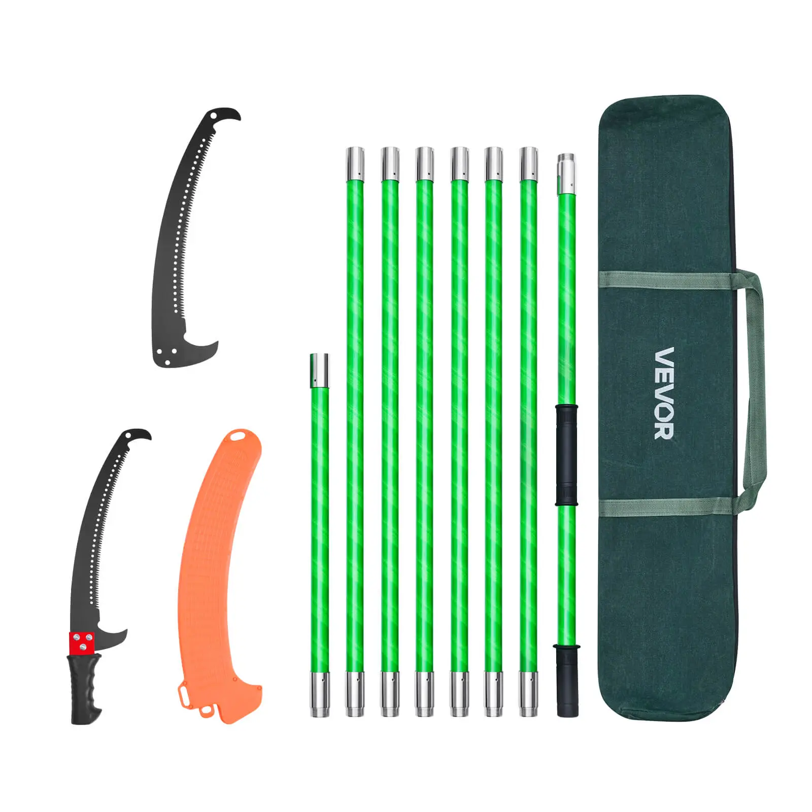 VEVOR Manual Pole Saw, 3.87-27 ft Extendable Pole Tree Pruner, Sharp 65Mn Steel Blade, Lightweight Fiberglass Handle Pole, Double-Hook Saw for High Branch Trimming, Pruning Tool for Palms, Shrubs#BackToSchool