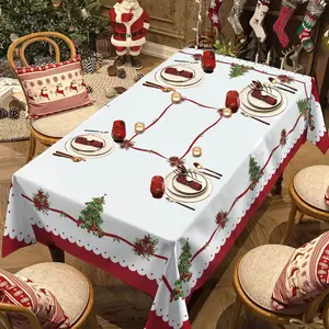 Ribbon Rectangular Christmas Tablecloth, Festive Tree Flower Print, Perfect for Holiday Parties, Home Dining Decor, Living Room Tea Table