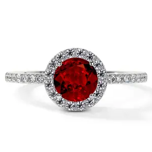 Classic Round Ruby Halo Ring with Prong Set Diamonds (1.35cttw)- RRB001-6X6-AAAA