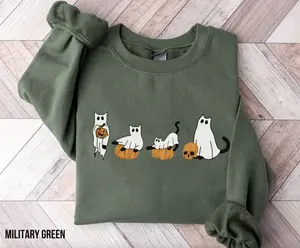 Halloween Cat Pumpkin Sweatshirt - Tshirt - Hoodie, Halloween Sweatshirt, Ghost Shirt, , Cat Lover Shirt, Black Cat Shirt, Spooky Season, Tee Print Womenswear Tops