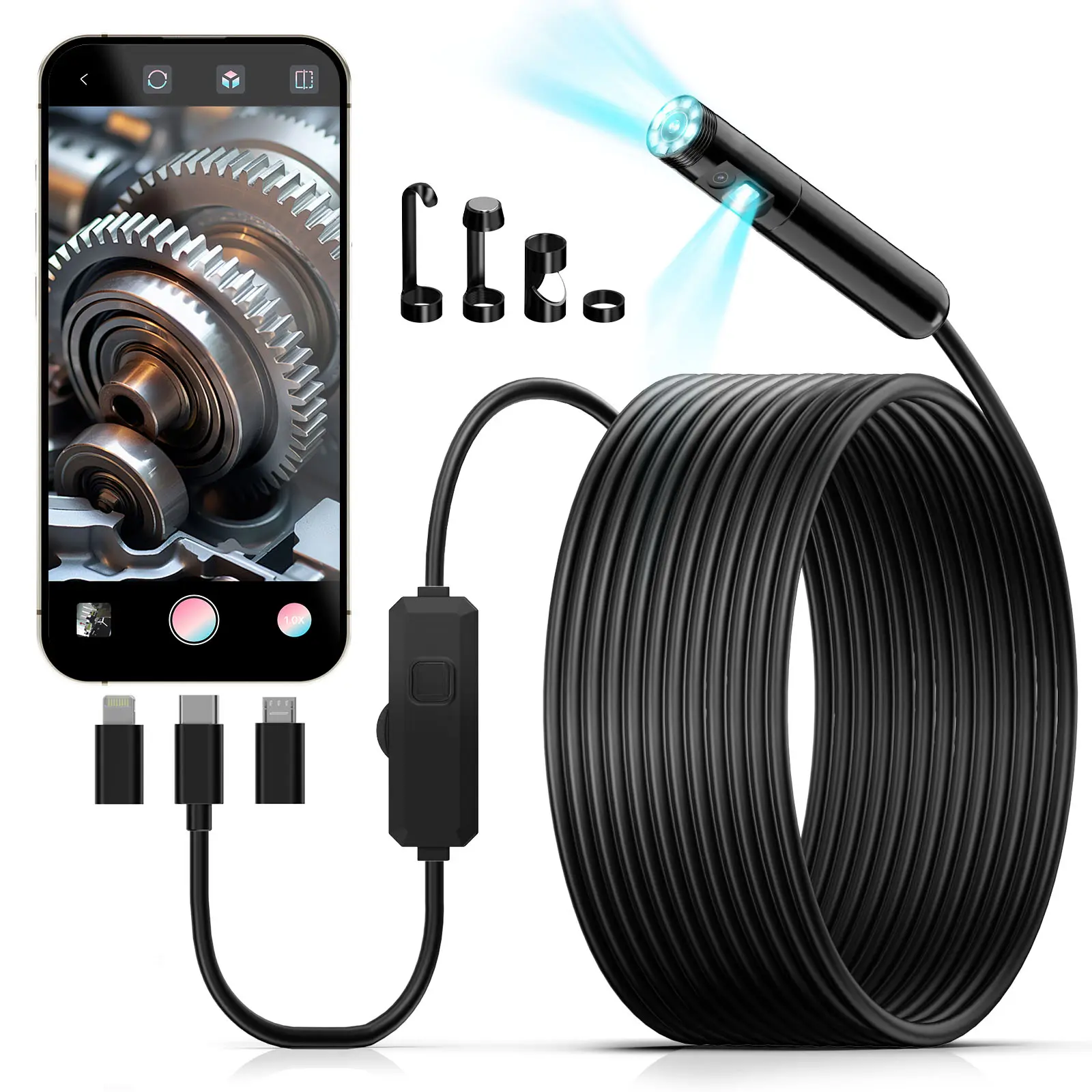 Dual Camera Borescope with HD Screen, IP67 Waterproof Inspection Camera for Auto, Pipe & Home Repair