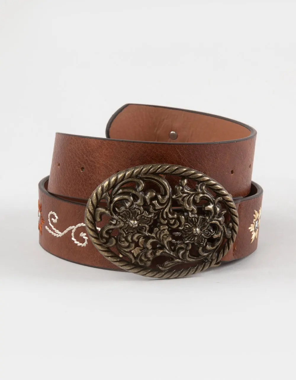 Embroidered Boho Womens Belt, Brown