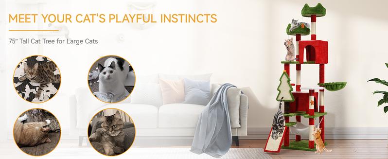 Yitahome Red Green Cat Tree with Cat Teaser Toy, Cat Tower for Indoor Cats with Cat House, Tree Design with Plush Ball for Cats Yitahome Red Green Cat Tree with Cat Teaser Toy, Cat Tower for Indoor Cats with Cat House, Tree Design with Plush Ball for Cats
