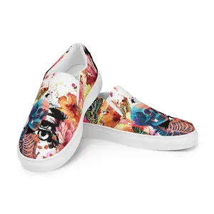 Women’s slip-on canvas shoes - Moonlight Skull Design