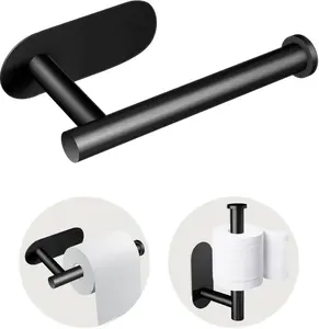 Toilet Paper Holder, Stainless Steel & No Drilling Black Toilet Paper Holder Wall Mount, Waterproof Self Adhesive Toilet Paper Holders for Bathroom, Kitchen, Washroom