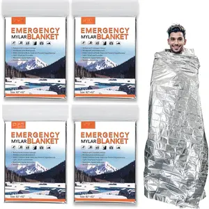 4 Pack -Large 82" x 62"   Mylar Thermal Blankets, Thermal  Blanket  for Camping, Hiking,  Insulation, Outdoors,   Kit,  Out Bag