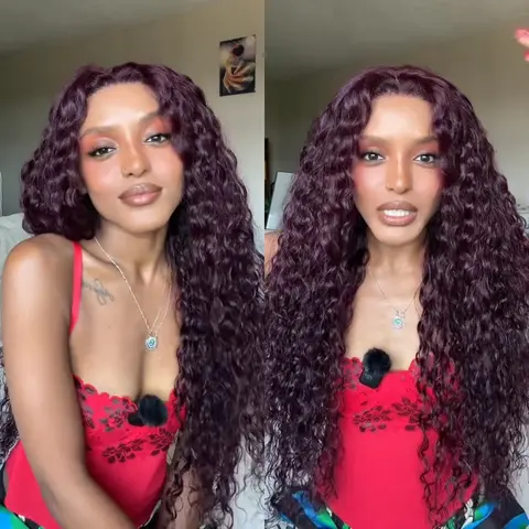 UNICE No Slip 99j Black Cherry Water Wave Wig 13x4 Lace Front Glueless Human Hair Wig with Drawstring Natural Looking Fashion Color Wig for Women