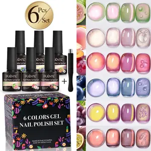 PUENTE 6 Color Fruit Series Cat Eye Gel Nail Polish Set Grape Purple Red Green 9D Cat Eye Glitter Gel Polish with Magnet Shimmer Glitter Magnetic Gel Polish for Salon Manicure DIY Spring Summer Nails  Soak off UV LED Nail Art Manicure