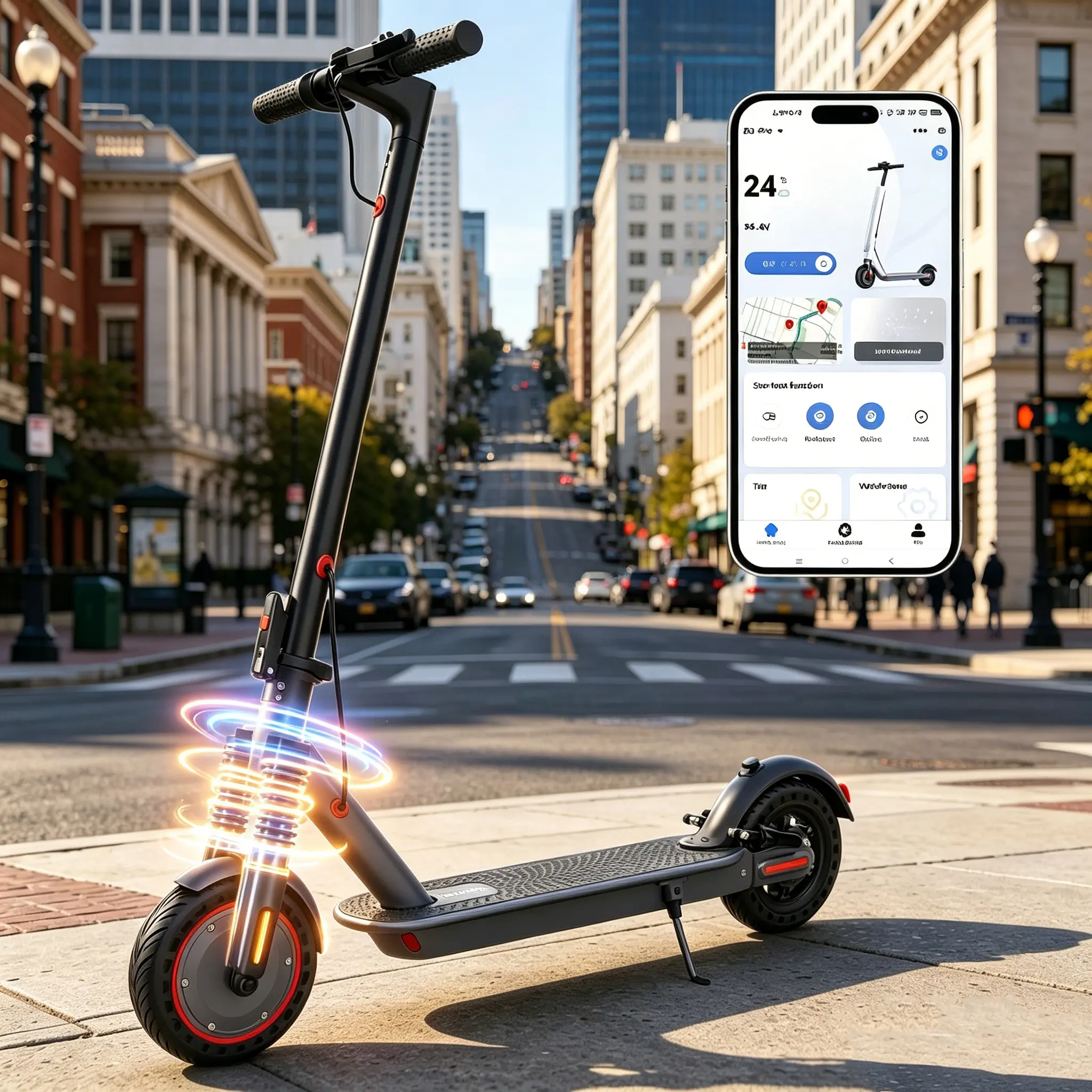 AAll-Terrain Off-Road Folding Electric Scooter for Adults | 8.5"/10"/14" Rugged Tires | 16-22 Mph Top Speed | 12-50 Miles Long Range | Dual Braking & Dual Shock Suspension | App Control | With Seat & Storage Bag