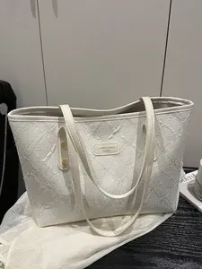 Cross-Border Large Capacity Letter Print Simple Tote Bag For Women, New Fashion Diamond Pattern Commuter Shoulder Bag