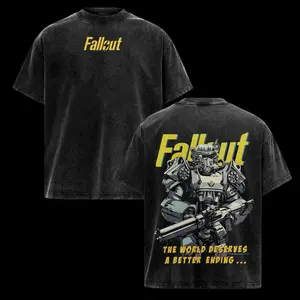 Fallout Vintage Unisex Washed T-Shirt – Retro Post-Apocalyptic Gamer Oversized Streetwear Tee, Iconic RPG Graphic Top, Classic Game Merch for Fans & Collectors, Bold Wasteland Aesthetic Casual Outfit Style