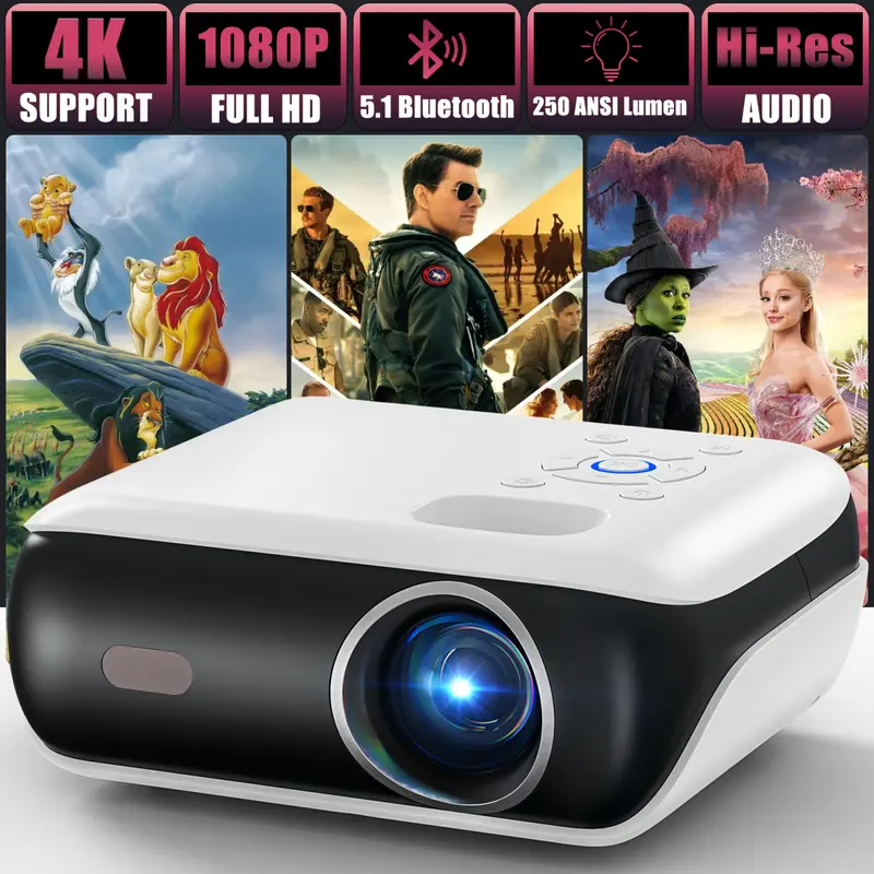 Happrun TK-H1 1080P Bluetooth Projector | Portable Mini H1 Projector for Home Theater, Bedroom Cinema, Outdoor Movies & Camping | Connects to Smartphone, iPhone, HDMI, USB, TV Stick, Fire Stick, PS4, PS5 | Bright Screen & Easy Setup