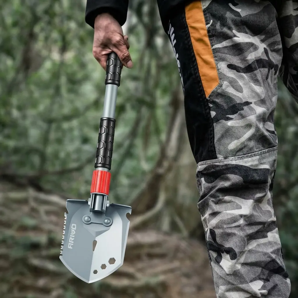 ARIVO Heavy Duty 2-in-1 Pick & Shovel Survival Hand Tool, High-Carbon Mn Impact-Resist Steel Entrenching Tool with Rubber Grip, 180° Adjustable Rotating Head, Anti-Loosening & Anti-Oxidation Coating, Compact Fold Camping Offroad Emergency Gear