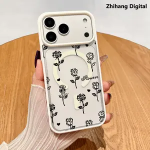 Elegant Black Rose Pattern Magnetic MagSafe Phone Case for iPhone 17 Pro Max Air 16 Plus 15 Pro 14 13 12 11 Shockproof Slim Protective Cover Casing