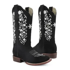 Bota vaquera para dama de piel modelo coqueta negro