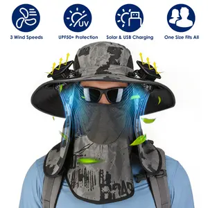2 In 1 Solar Powered Fan Hat UPF50+ Sun Protection Wide Brim Hat with Face Neck Cover USB Rechargeable for Fishing Gardening Outdoor Work Hiking,summervibes