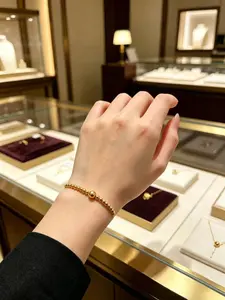 Gold Beaded Stretch Bracelet, Dainty Stackable Ball Bead Bracelet