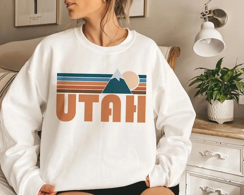 Utah Sweatshirt, Unisex Retro Mountain Utah Sweatshirt - Personalization Available