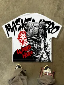 Punk Statue of Liberty T-shirt, men's loose fit, hip-hop style, unisex dress up cool top, front and back printed portrait short sleeved shirt, European and American street fashion brand shirt, short sleeved men's Instagram style